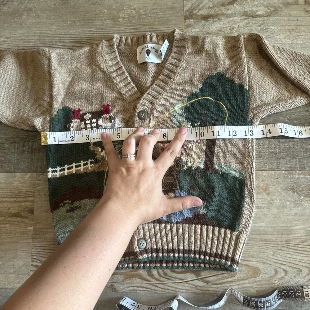Vintage 90s Kitestrings Southwest Fishing Knit Cardigan Sweater Kids size 3T - Picture 7 of 8